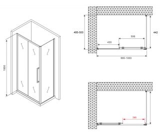 Душевой уголок ABBER Schwarzer Diamant AG30100H-S50 100x50см хром